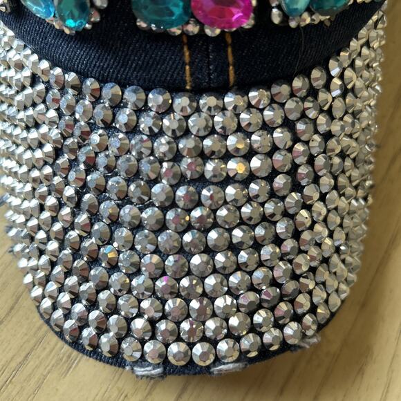 Rhinestone Baseball Hat Blue Denim with Studs Distressed Bling Cap “Queen” Y2K - Picture 5 of 13